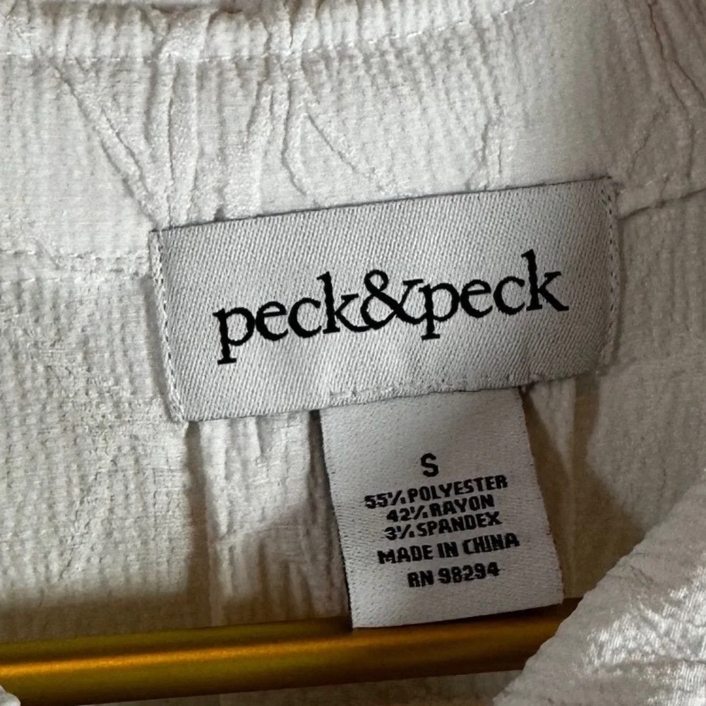 Peck & Peck Soft Luxury Tailored White Textured Crinkle Button Peplum Vintage S - Picture 3 of 8
